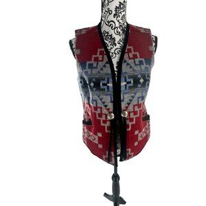 Pendleton Womens Southwestern Wool Vest Small Red/Blue Geometric Pattern USA Fab